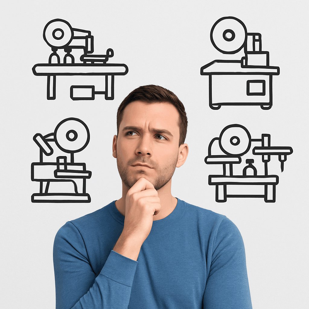 Labeling Machine Options Person Thinking Labeling Machine Options Person Thinking